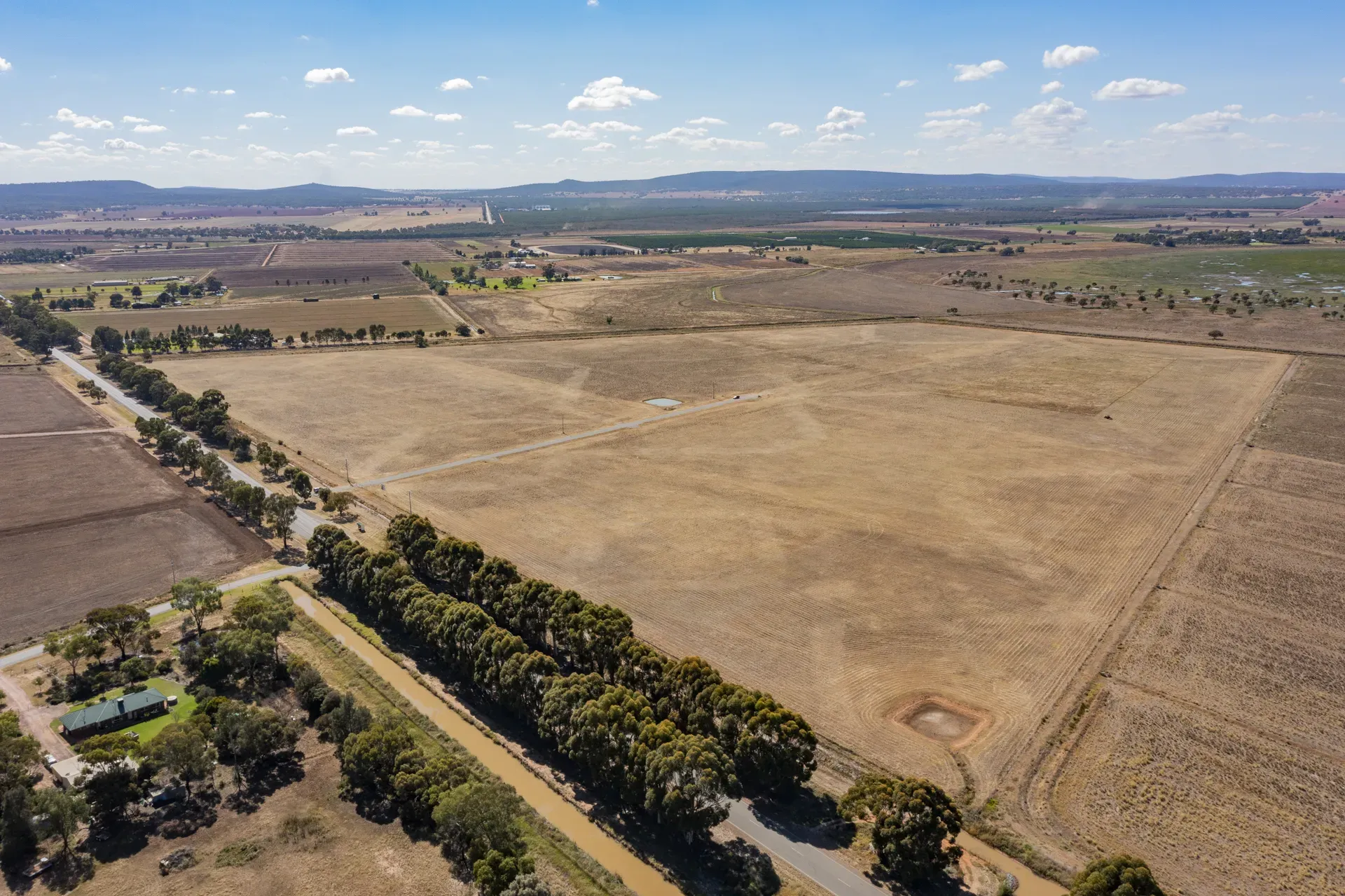 Sunset aerial over Leeton Rise estate boundaries